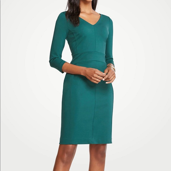 Ann Taylor Petite Seamed V-Neck Ponte Sheath Dress - Picture 3 of 6